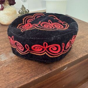 Black Velvet Embroidered mongolian Hat